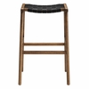 Saoirse Leather Wood Bar Stool Set of 2 in Walnut Black