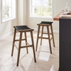 Saoirse Leather Wood Bar Stool Set of 2 in Walnut Black