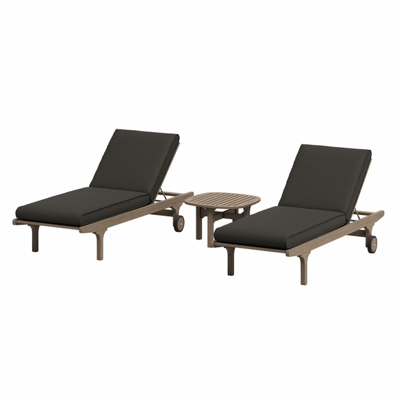 Saratoga Outdoor Patio Teak Wood 3-Piece Chaise Lounge Furniture Set
