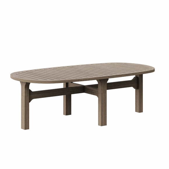 Saratoga Oval Outdoor Patio Teak Wood Coffee Table in Weathered Gray