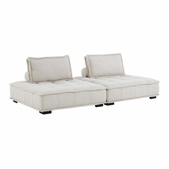 Saunter Tufted Fabric 2-Piece Loveseat in Beige