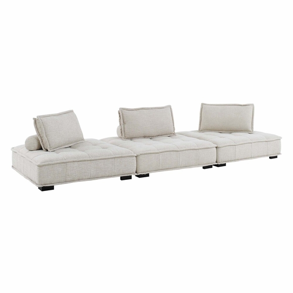 Saunter Tufted Fabric 3-Piece Sofa in Beige