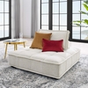 Saunter Tufted Fabric Armless Chair in Beige