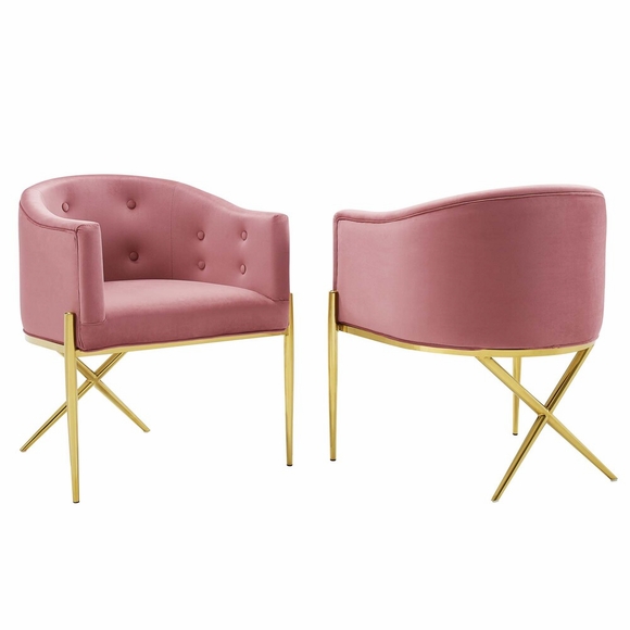 Savour Tufted Performance Velvet Accent Dining Armchair Set of 2 in Dusty Rose