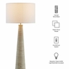 Saylor Carved Ribbed Wood Floor Lamp With Drum Shade in White Gray