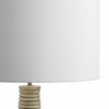 Saylor Carved Ribbed Wood Floor Lamp With Drum Shade in White Gray