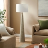 Saylor Carved Ribbed Wood Floor Lamp With Drum Shade in White Gray