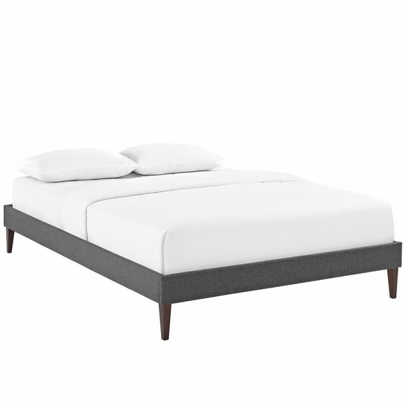 Sharon Fabric Full Bed Frame with Squared Tapered Legs in Gray