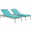 Shore 3 Piece Outdoor Patio Aluminum Chaise with Cushions in Silver Turquoise