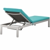 Shore 3 Piece Outdoor Patio Aluminum Chaise with Cushions in Silver Turquoise