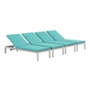 Shore Chaise with Cushions Outdoor Patio Aluminum Set of 4 in Silver Turquoise