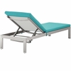 Shore Outdoor Patio Aluminum Chaise with Cushions in Silver Turquoise