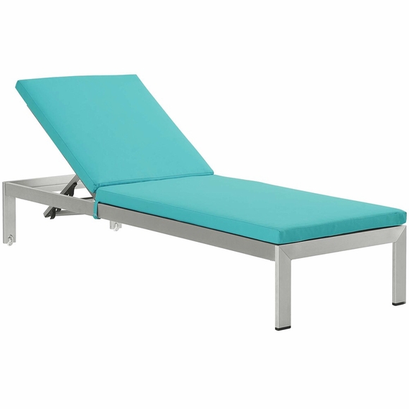 Shore Outdoor Patio Aluminum Chaise with Cushions MID-4501 in Silver Turquoise