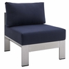 Shore Sunbrella� Fabric Aluminum Outdoor Patio Armless Chair in Silver Navy