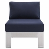 Shore Sunbrella� Fabric Aluminum Outdoor Patio Armless Chair in Silver Navy