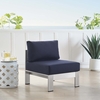 Shore Sunbrella� Fabric Aluminum Outdoor Patio Armless Chair in Silver Navy