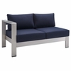 Shore Sunbrella� Fabric Aluminum Outdoor Patio Left-Arm Loveseat in Silver Navy