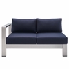 Shore Sunbrella� Fabric Aluminum Outdoor Patio Left-Arm Loveseat in Silver Navy
