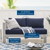 Shore Sunbrella� Fabric Aluminum Outdoor Patio Left-Arm Loveseat in Silver Navy