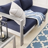 Shore Sunbrella� Fabric Aluminum Outdoor Patio Left-Arm Loveseat in Silver Navy