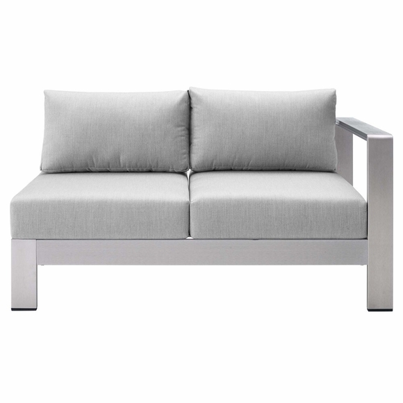 Shore Sunbrella� Fabric Aluminum Outdoor Patio Right-Arm Loveseat in Silver Gray