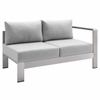 Shore Sunbrella� Fabric Aluminum Outdoor Patio Right-Arm Loveseat in Silver Gray