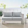 Shore Sunbrella� Fabric Aluminum Outdoor Patio Right-Arm Loveseat in Silver Gray