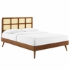 Sidney Cane and Wood Full Platform Bed with Splayed Legs in Walnut