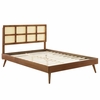 Sidney Cane and Wood Full Platform Bed with Splayed Legs in Walnut