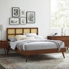 Sidney Cane and Wood Full Platform Bed with Splayed Legs in Walnut