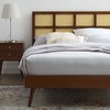 Sidney Cane and Wood Full Platform Bed with Splayed Legs in Walnut