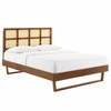 Sidney Cane and Wood King Platform Bed with Angular Legs in Walnut
