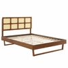 Sidney Cane and Wood King Platform Bed with Angular Legs in Walnut
