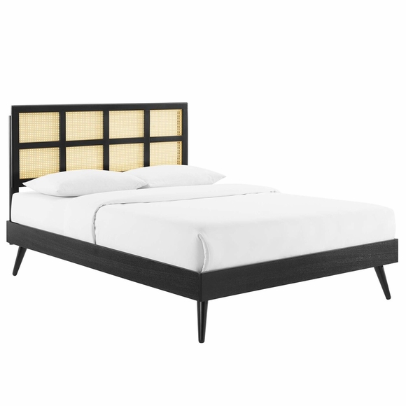 Sidney Cane and Wood King Platform Bed with Splayed Legs in Black