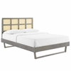 Sidney Cane and Wood Queen Platform Bed with Angular Legs in Gray