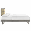 Sidney Cane and Wood Queen Platform Bed with Angular Legs in Gray