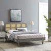 Sidney Cane and Wood Queen Platform Bed with Angular Legs in Gray