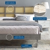 Sidney Cane and Wood Queen Platform Bed with Angular Legs in Gray