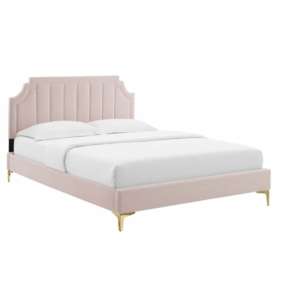 Sienna Performance Velvet Twin Platform Bed in Pink