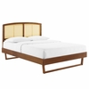Sierra Cane and Wood King Platform Bed with Angular Legs in Walnut
