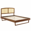 Sierra Cane and Wood King Platform Bed with Angular Legs in Walnut