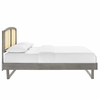 Sierra Cane and Wood Queen Platform Bed with Angular Legs in Gray