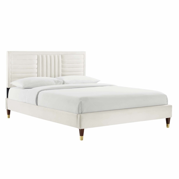 Sofia Channel Tufted Performance Velvet King Platform Bed-MOD-7011 in White