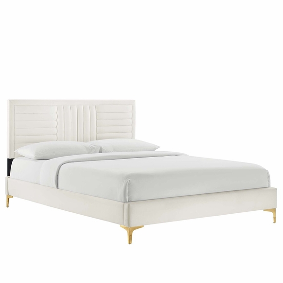 Sofia Channel Tufted Performance Velvet Queen Platform Bed-MOD-6979 in White