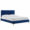Sofia Channel Tufted Performance Velvet Twin Platform Bed in Navy
