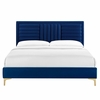 Sofia Channel Tufted Performance Velvet Twin Platform Bed in Navy