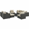 Sojourn 10 Piece Outdoor Patio Sunbrella&reg; Sectional Set in Canvas Antique Beige