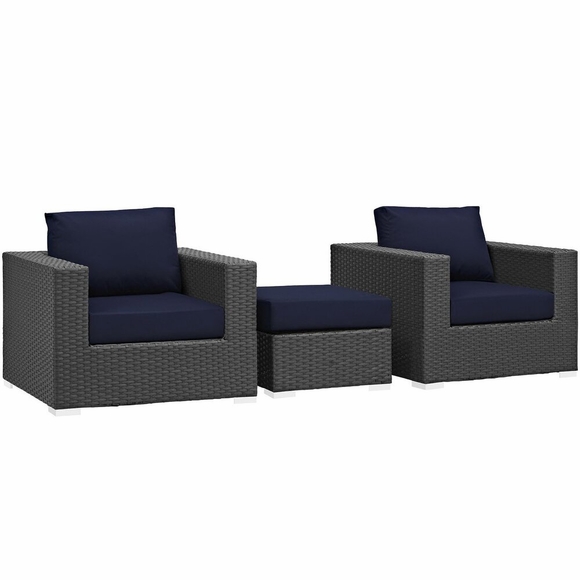 Sojourn 3 Piece Outdoor Patio Sunbrella&reg; Sectional Set in Canvas Navy