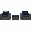 Sojourn 3 Piece Outdoor Patio Sunbrella&reg; Sectional Set in Canvas Navy
