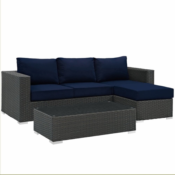 Sojourn 3 Piece Outdoor Patio Sunbrella&reg; Sectional Set in Canvas Navy